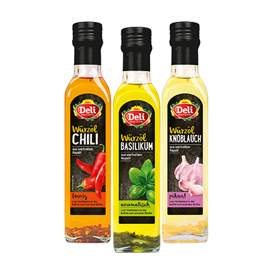 Deli Reform Rapeseeoil with basil, chili or garlic